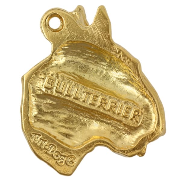 Bull terrier, Bull Terrier II - nyckelring och halsband med en hund i en låda, högkvalitativ guldpläterad produkt, Art-Dog varumärke