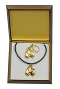 Miniatyrbild 2 av 10: Bull terrier, Bull Terrier II - nyckelring och halsband med en hund i en låda, högkvalitativ guldpläterad produkt, Art-Dog varumärke