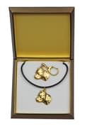 Miniatyrbild 2 av 10: Stålhårig tax II - nyckelring och halsband med en hund i låda, högkvalitativ guldpläterad produkt, Art-Dog varumärke