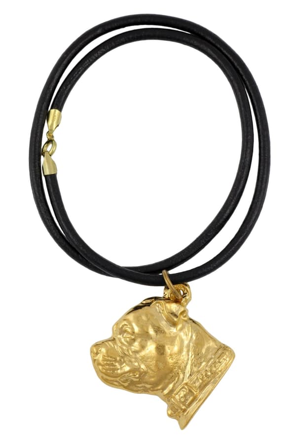 Staffordshire Bull Terrier, Staffik, Staffi II - nyckelring och halsband med en hund i låda, högkvalitativ guldpläterad produkt, Art-Dog varumärke
