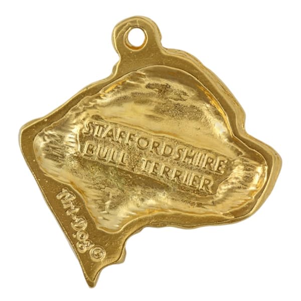 Staffordshire Bull Terrier, Staffik, Staffi II - nyckelring och halsband med en hund i låda, högkvalitativ guldpläterad produkt, Art-Dog varumärke