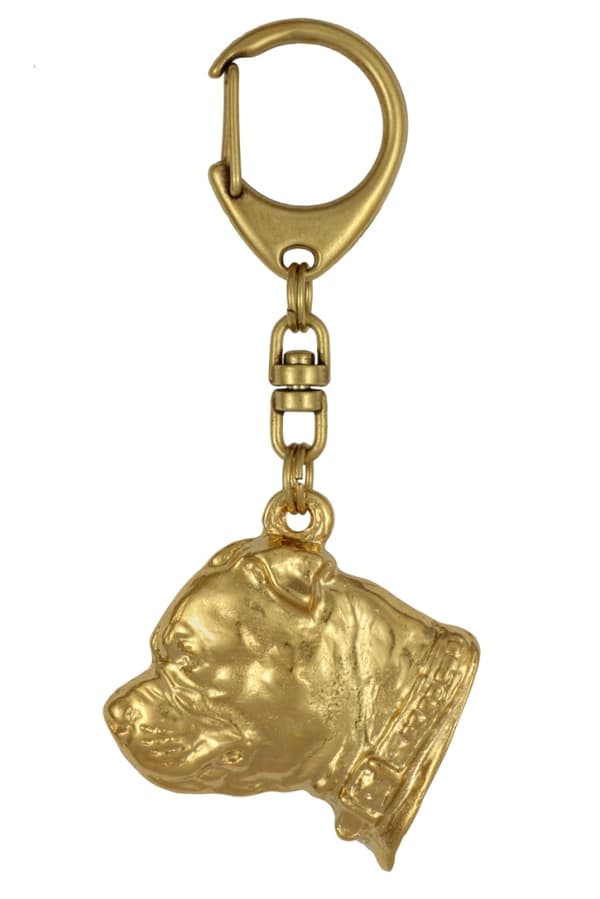 Staffordshire Bull Terrier, Staffik, Staffi II - nyckelring och halsband med en hund i låda, högkvalitativ guldpläterad produkt, Art-Dog varumärke