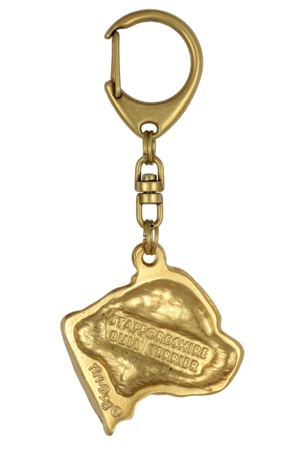 Staffordshire Bull Terrier, Staffik, Staffi II - nyckelring och halsband med en hund i låda, högkvalitativ guldpläterad produkt, Art-Dog varumärke