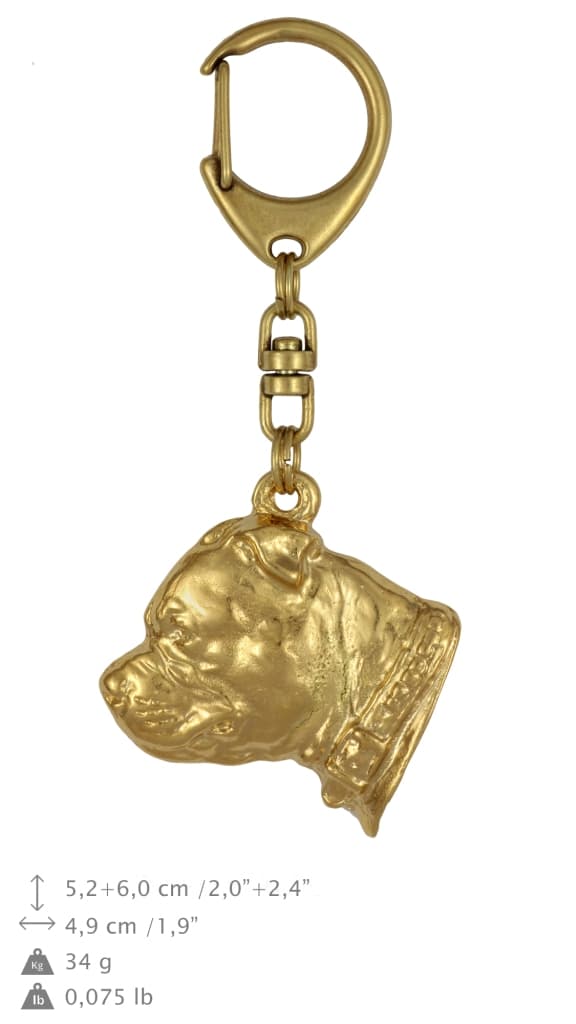 Staffordshire Bull Terrier, Staffik, Staffi II - nyckelring och halsband med en hund i låda, högkvalitativ guldpläterad produkt, Art-Dog varumärke