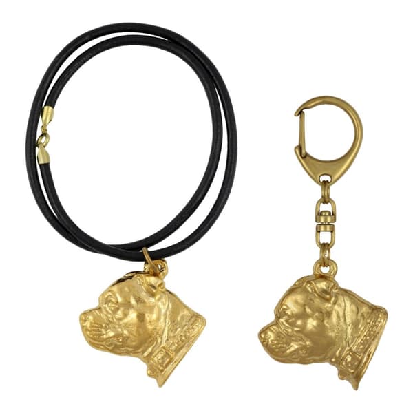 Staffordshire Bull Terrier, Staffik, Staffi II - nyckelring och halsband med en hund i låda, högkvalitativ guldpläterad produkt, Art-Dog varumärke