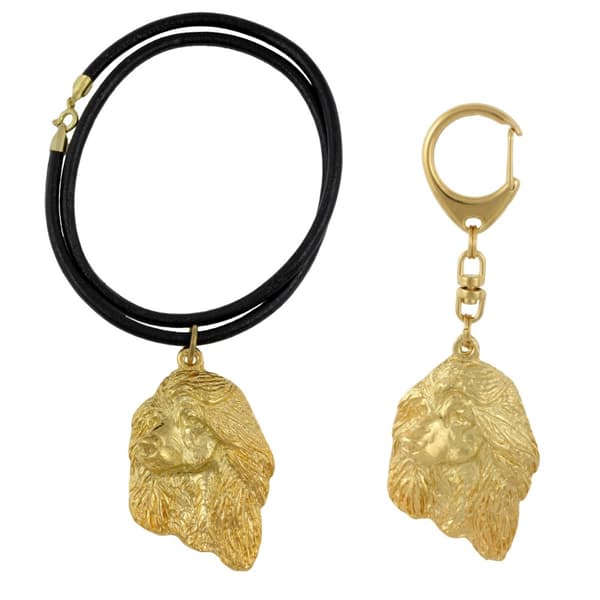 Afghan Hound I - nyckelring och halsband med en hund i en låda, högkvalitativ guldpläterad produkt, Art-Dog varumärke