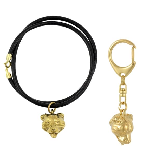 Staffordshire Bull Terrier, Staffik, Staffi - nyckelring och halsband med en hund i låda, högkvalitativ guldpläterad produkt, Art-Dog varumärke