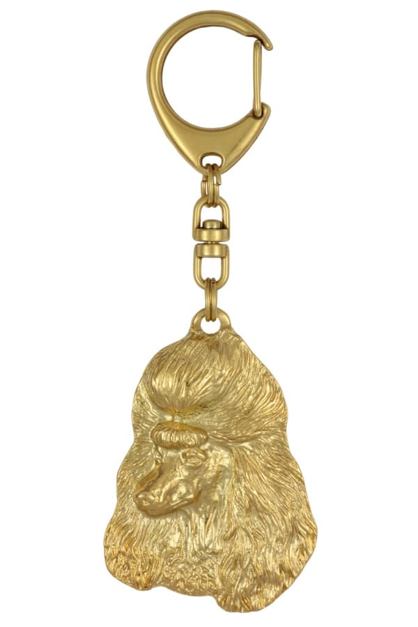 Pudel - nyckelring och halsband med en hund i en låda, högkvalitativ guldpläterad produkt, Art-Dog varumärke