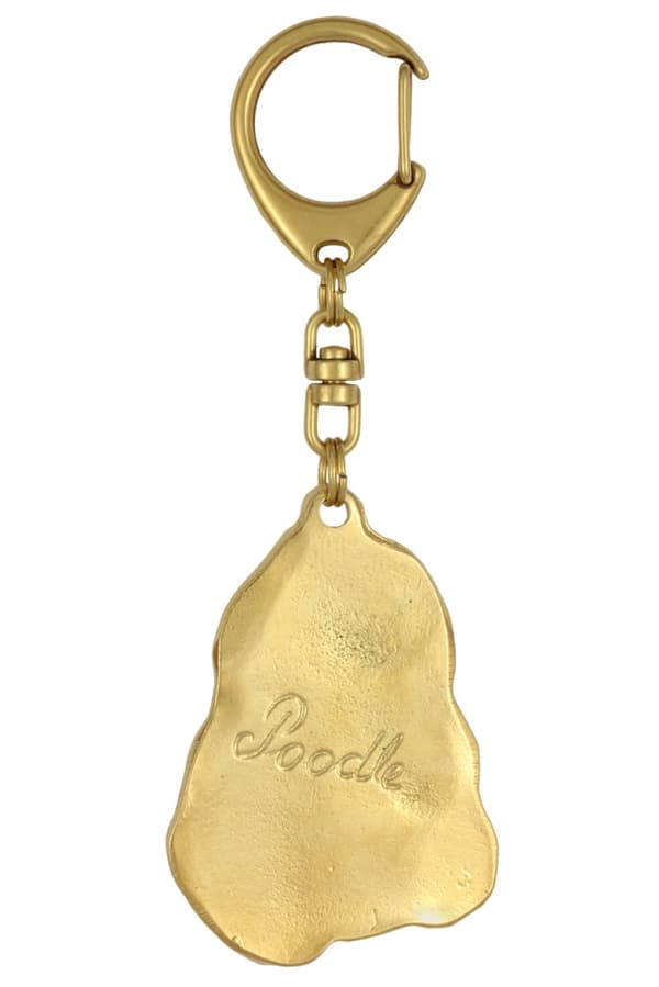 Pudel - nyckelring och halsband med en hund i en låda, högkvalitativ guldpläterad produkt, Art-Dog varumärke
