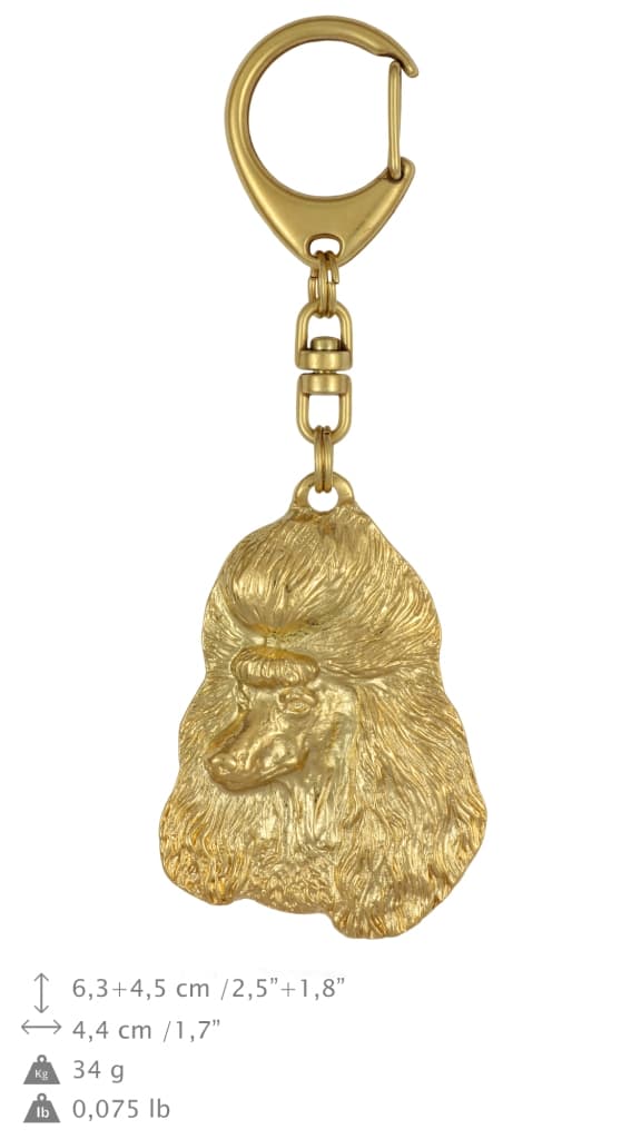 Pudel - nyckelring och halsband med en hund i en låda, högkvalitativ guldpläterad produkt, Art-Dog varumärke