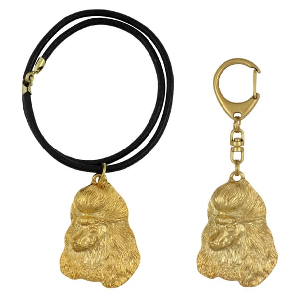 Pudel - nyckelring och halsband med en hund i en låda, högkvalitativ guldpläterad produkt, Art-Dog varumärke