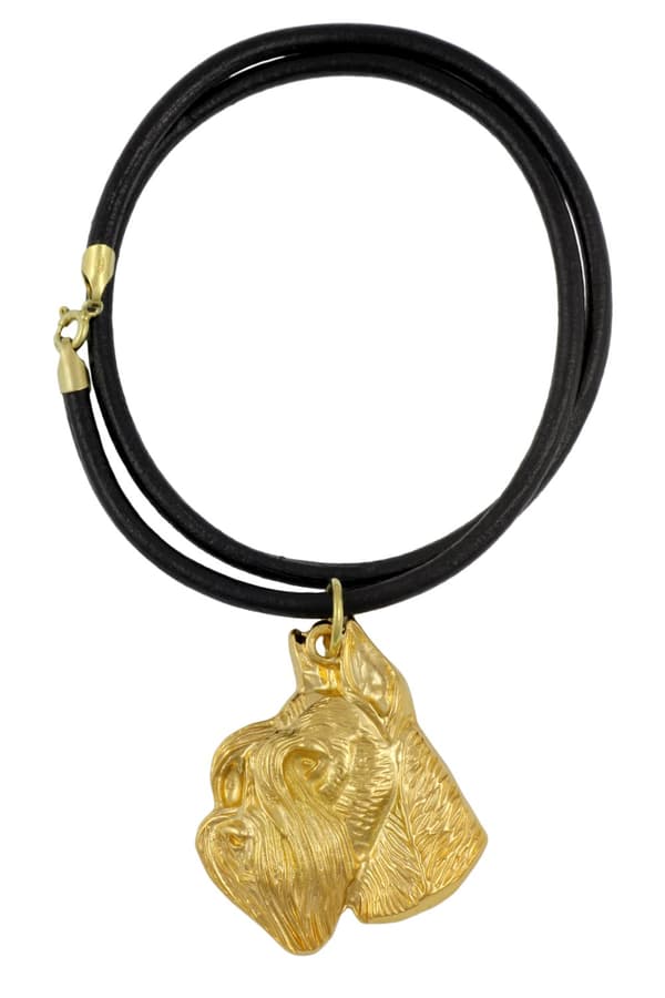 Schnauzer, Schnauzer II - nyckelring och halsband med en hund i en låda, högkvalitativ guldpläterad produkt, Art-Dog varumärke
