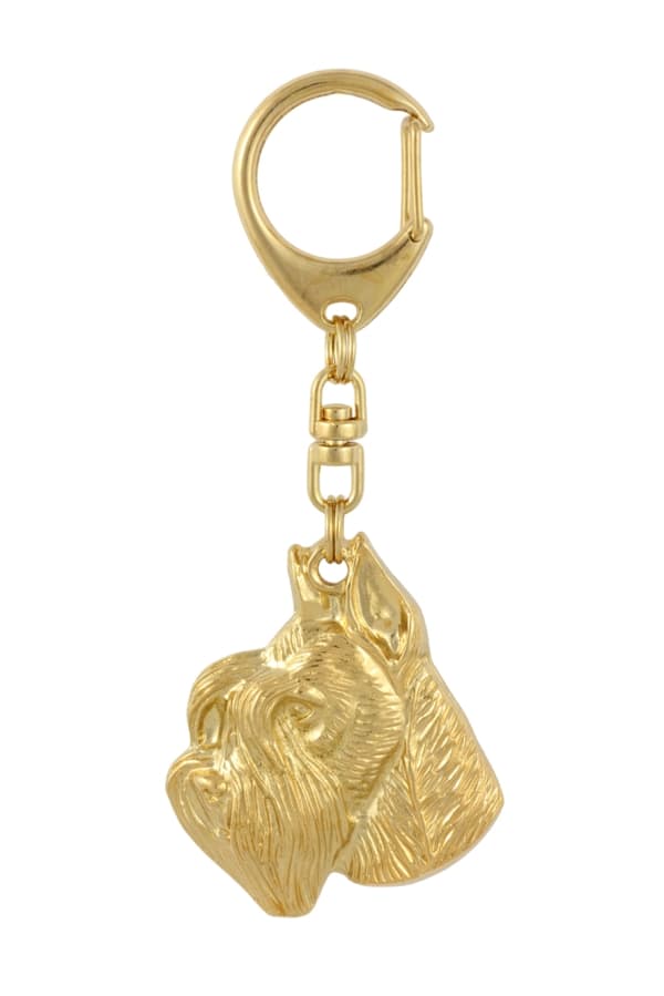 Schnauzer, Schnauzer II - nyckelring och halsband med en hund i en låda, högkvalitativ guldpläterad produkt, Art-Dog varumärke