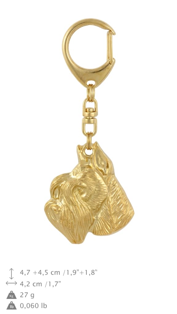 Schnauzer, Schnauzer II - nyckelring och halsband med en hund i en låda, högkvalitativ guldpläterad produkt, Art-Dog varumärke