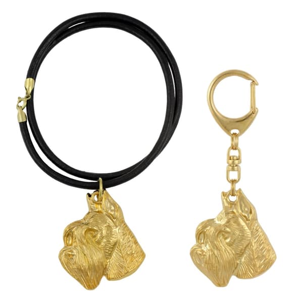 Schnauzer, Schnauzer II - nyckelring och halsband med en hund i en låda, högkvalitativ guldpläterad produkt, Art-Dog varumärke