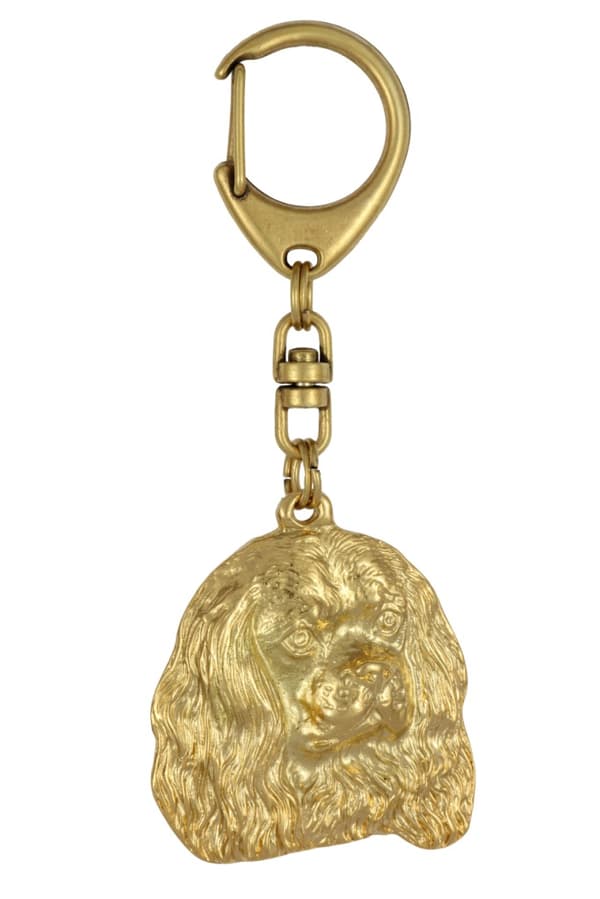 Cavalier King Charles Spaniel - nyckelring och halsband med en hund i en låda, högkvalitativ guldpläterad produkt, Art-Dog varumärke