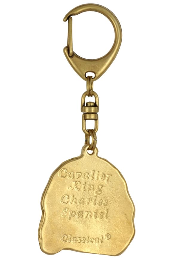 Cavalier King Charles Spaniel - nyckelring och halsband med en hund i en låda, högkvalitativ guldpläterad produkt, Art-Dog varumärke