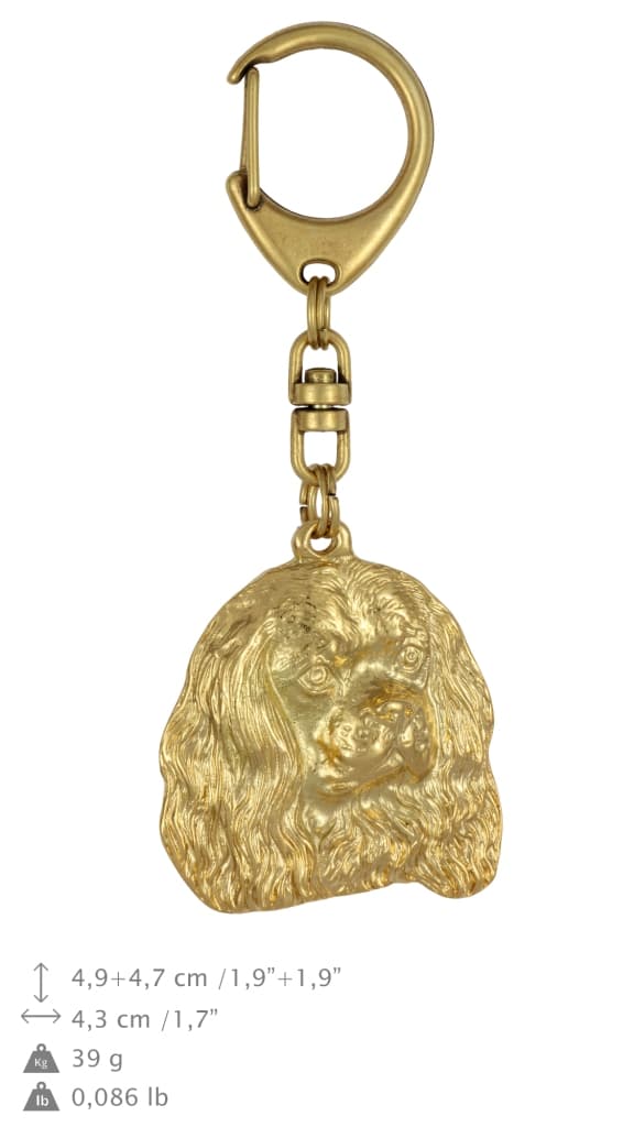 Cavalier King Charles Spaniel - nyckelring och halsband med en hund i en låda, högkvalitativ guldpläterad produkt, Art-Dog varumärke