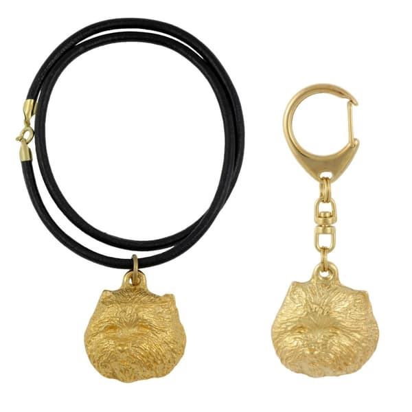 West Highland White Terrier, Westie - nyckelring och halsband med en hund i en låda, högkvalitativ guldpläterad produkt, Art-Dog varumärke