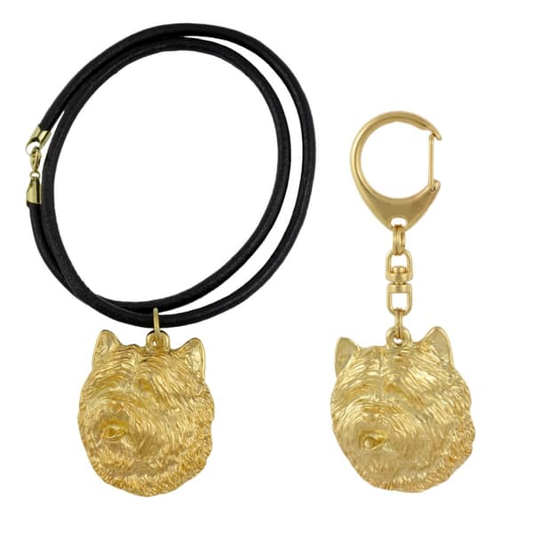 Cairn Terrier - nøglering og halskæde med en hund i æske, højkvalitets guldbelagt produkt, Art-Dog brand
