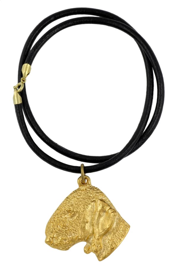 Bedlington Terrier, Rothbury Terrier - nyckelring och halsband med en hund i låda, högkvalitativ guldpläterad produkt, Art-Dog varumärke