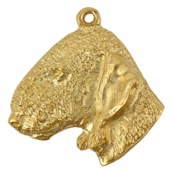 Bedlington Terrier, Rothbury Terrier - nyckelring och halsband med en hund i låda, högkvalitativ guldpläterad produkt, Art-Dog varumärke