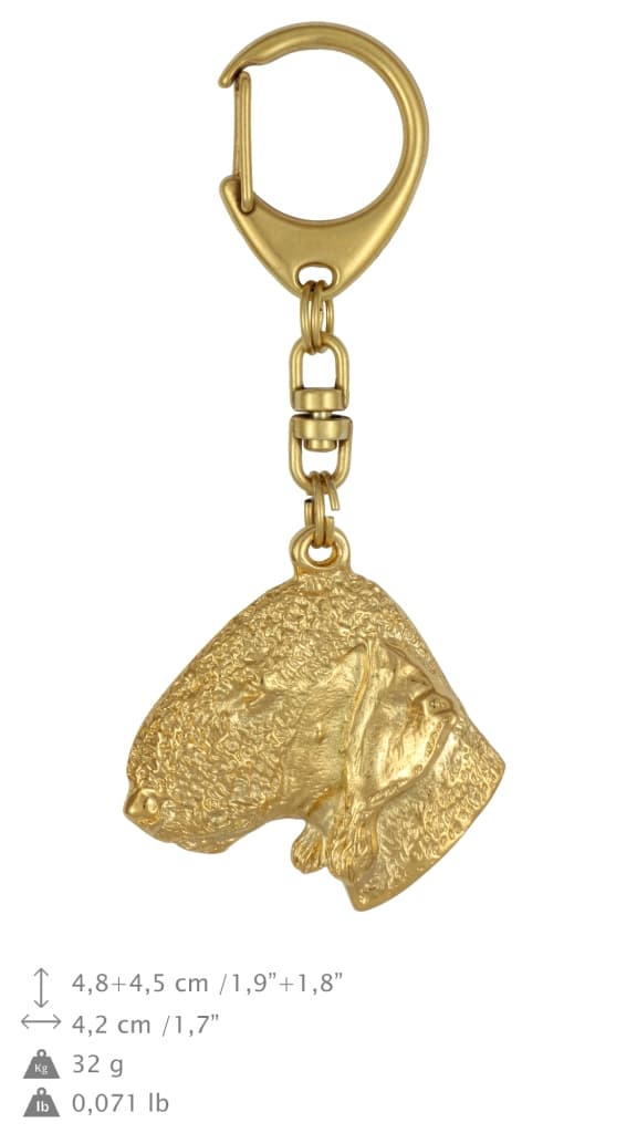 Bedlington Terrier, Rothbury Terrier - nyckelring och halsband med en hund i låda, högkvalitativ guldpläterad produkt, Art-Dog varumärke