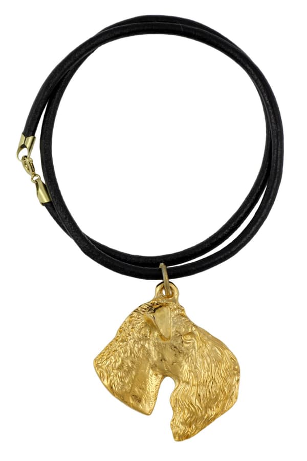 Kerry Blue Terrier, Irish Blue Terrier - nyckelring och halsband med en hund i låda, högkvalitativ guldpläterad produkt, Art-Dog varumärke