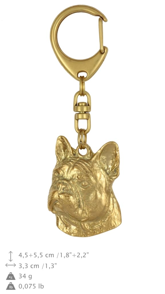 French Bulldog II - avaimenperä ja kaulakoru koiralla laatikossa, laadukas kullattu tuote, Art-Dog merkki