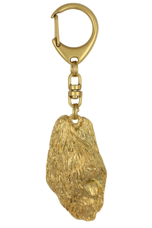 Fransk Shepherd Briard, Berger de Brie I - nyckelring och halsband med en hund i en låda, högkvalitativ guldpläterad produkt, Art-Dog varumärke