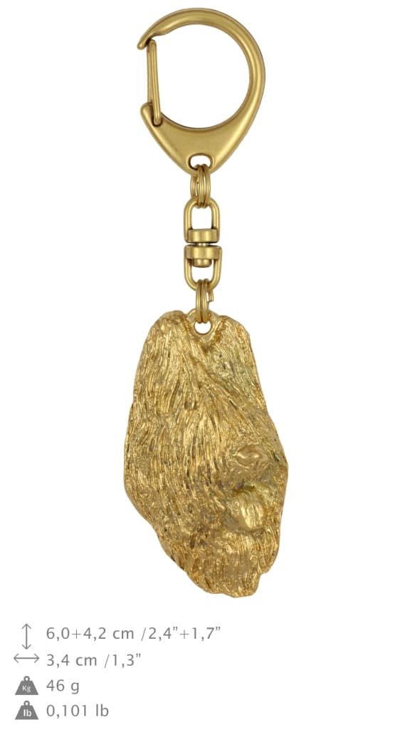 Fransk Shepherd Briard, Berger de Brie I - nyckelring och halsband med en hund i en låda, högkvalitativ guldpläterad produkt, Art-Dog varumärke