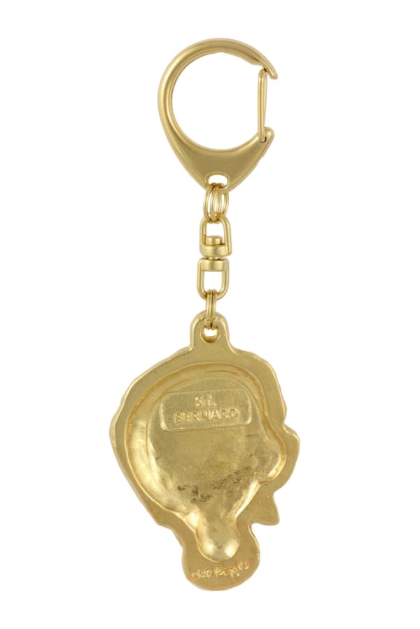 St. Bernard, hund från St. Bernarda - nyckelring och halsband med en hund i en låda, högkvalitativ guldpläterad produkt, Art-Dog varumärke