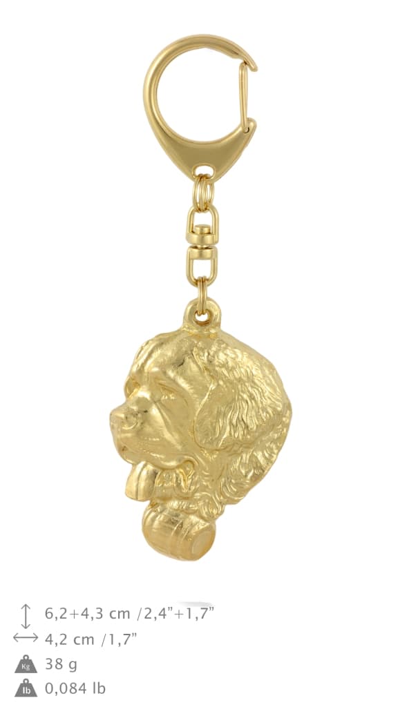 St. Bernard, hund från St. Bernarda - nyckelring och halsband med en hund i en låda, högkvalitativ guldpläterad produkt, Art-Dog varumärke