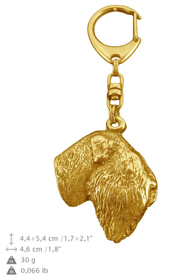 Russian Black Terrier - nyckelring och halsband med en hund i en låda, högkvalitativ guldpläterad produkt, Art-Dog varumärke