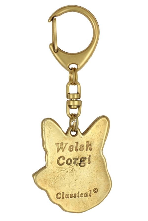 Cardigan Welsh Corgi - nyckelring och halsband med en hund i en låda, högkvalitativ guldpläterad produkt, Art-Dog varumärke