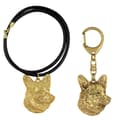 Miniatyrbild 1 av 10: Cardigan Welsh Corgi - nyckelring och halsband med en hund i en låda, högkvalitativ guldpläterad produkt, Art-Dog varumärke