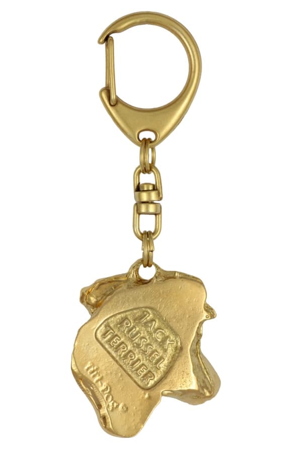 Jack Russell Terrier - nyckelring och halsband med en hund i en låda, högkvalitativ guldpläterad produkt, Art-Dog varumärke