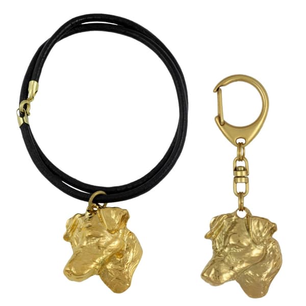 Jack Russell Terrier - nyckelring och halsband med en hund i en låda, högkvalitativ guldpläterad produkt, Art-Dog varumärke