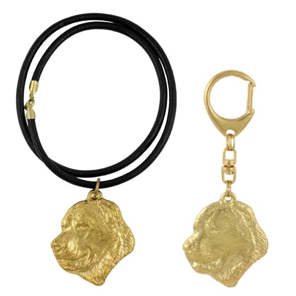 Central Asian Shepherd Dog - nyckelring och halsband med en hund i en låda, högkvalitativ guldpläterad produkt, Art-Dog varumärke