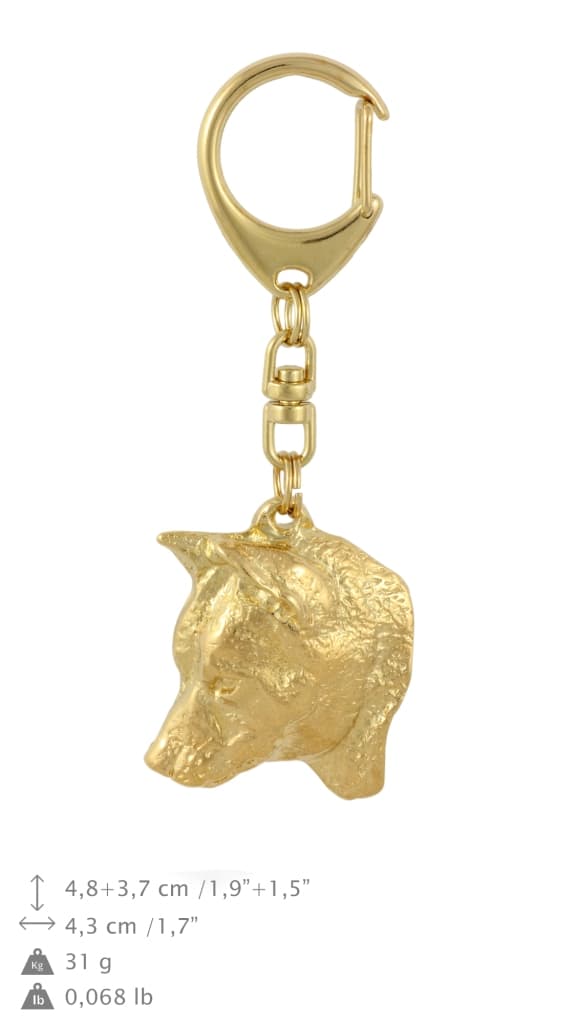Shiba Inu - nyckelring och halsband med en hund i en låda, högkvalitativ guldpläterad produkt, Art-Dog varumärke