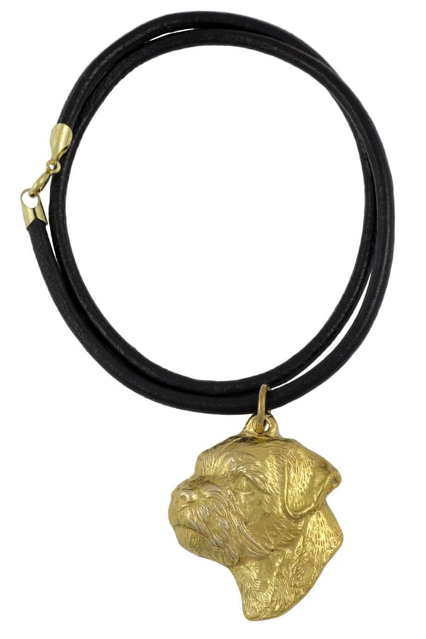 Border Terrier - nyckelring och halsband med en hund i en låda, högkvalitativ guldpläterad produkt, Art-Dog varumärke