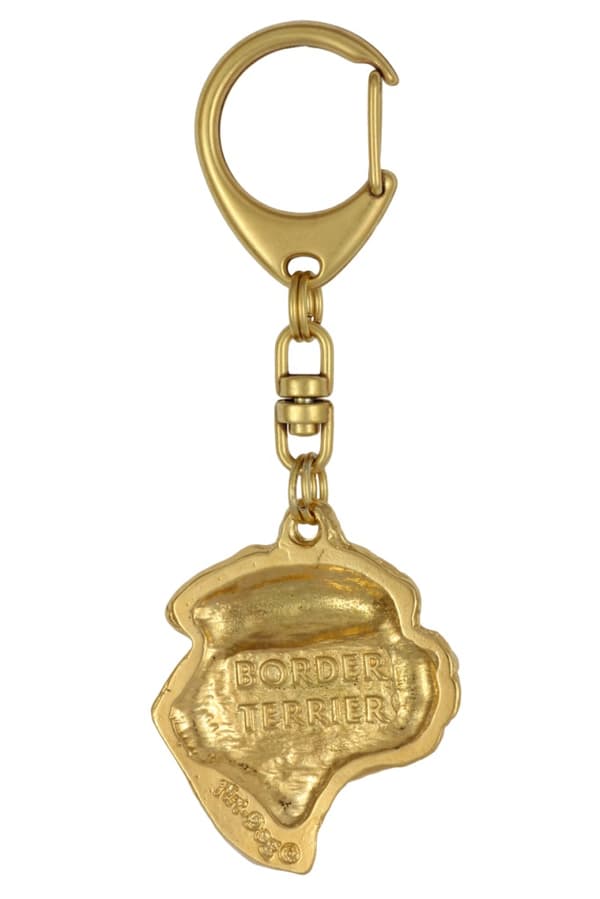 Border Terrier - nyckelring och halsband med en hund i en låda, högkvalitativ guldpläterad produkt, Art-Dog varumärke