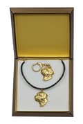 Miniatyrbild 2 av 10: Border Terrier - nyckelring och halsband med en hund i en låda, högkvalitativ guldpläterad produkt, Art-Dog varumärke