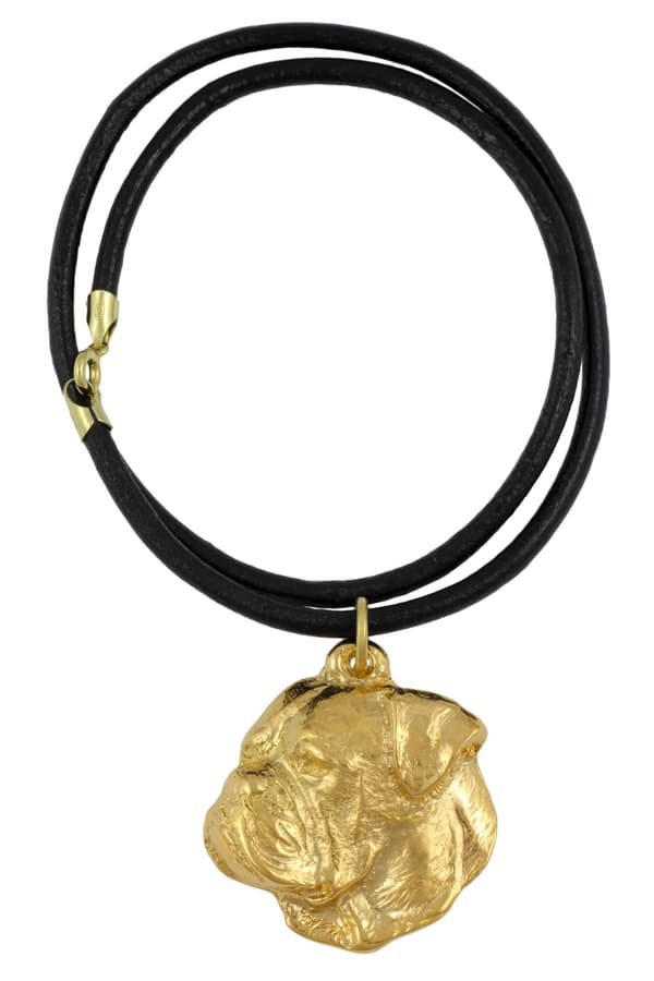 Amerikansk bulldog - nyckelring och halsband med en hund i en låda, högkvalitativ guldpläterad produkt, Art-Dog varumärke