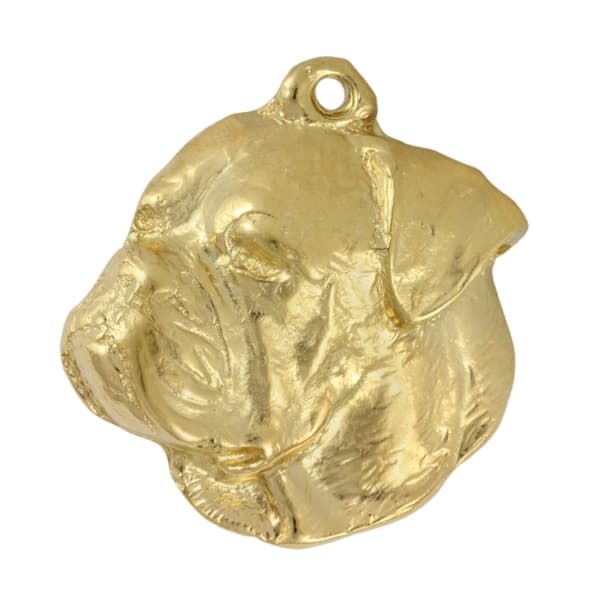 Amerikansk bulldog - nyckelring och halsband med en hund i en låda, högkvalitativ guldpläterad produkt, Art-Dog varumärke