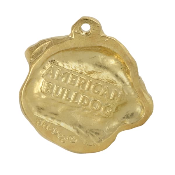 Amerikansk bulldog - nyckelring och halsband med en hund i en låda, högkvalitativ guldpläterad produkt, Art-Dog varumärke