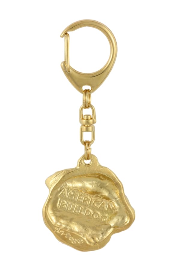 Amerikansk bulldog - nyckelring och halsband med en hund i en låda, högkvalitativ guldpläterad produkt, Art-Dog varumärke