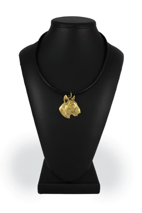 Bull terrier, Bull Terrier III - nyckelring och halsband med en hund i en låda, högkvalitativ guldpläterad produkt, Art-Dog varumärke