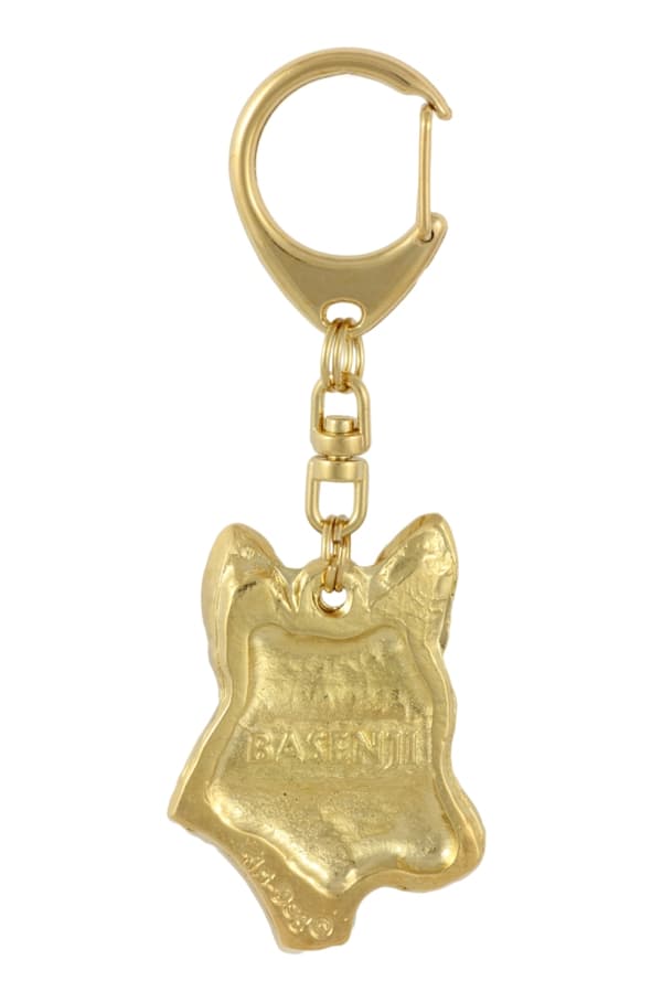 Basenji, Basenji, Congo Dog - nyckelring och halsband med en hund i en låda, högkvalitativ guldpläterad produkt, Art-Dog varumärke