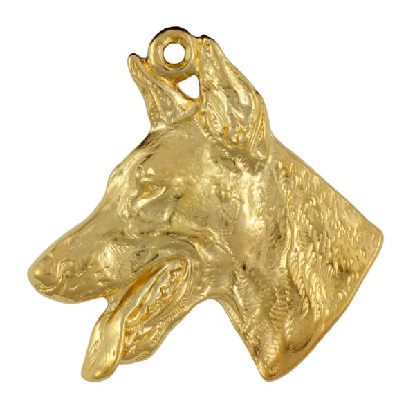 Doberman, Dobermann - nyckelring och halsband med en hund i en låda, högkvalitativ guldpläterad produkt, Art-Dog varumärke